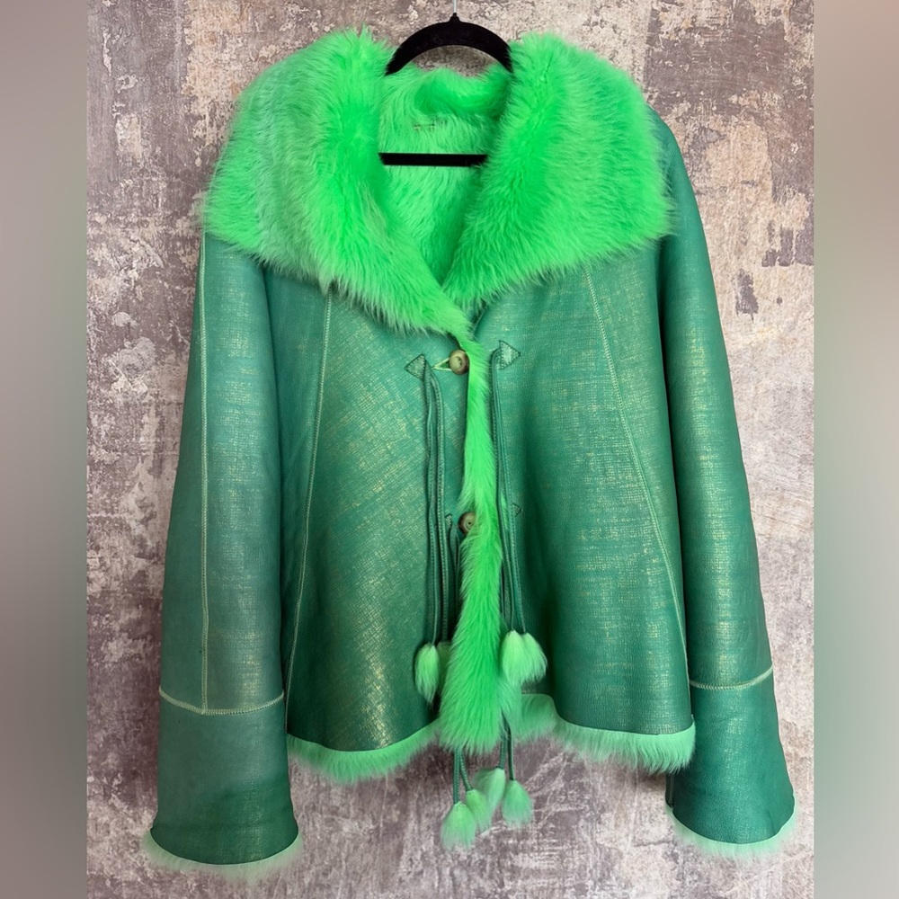 RARE unique leather & lamb coat NEW - Picture 14 of 17